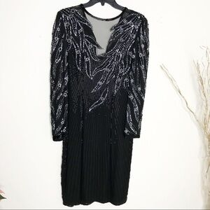 Vintage Silk Sequin Beaded Formal Dress